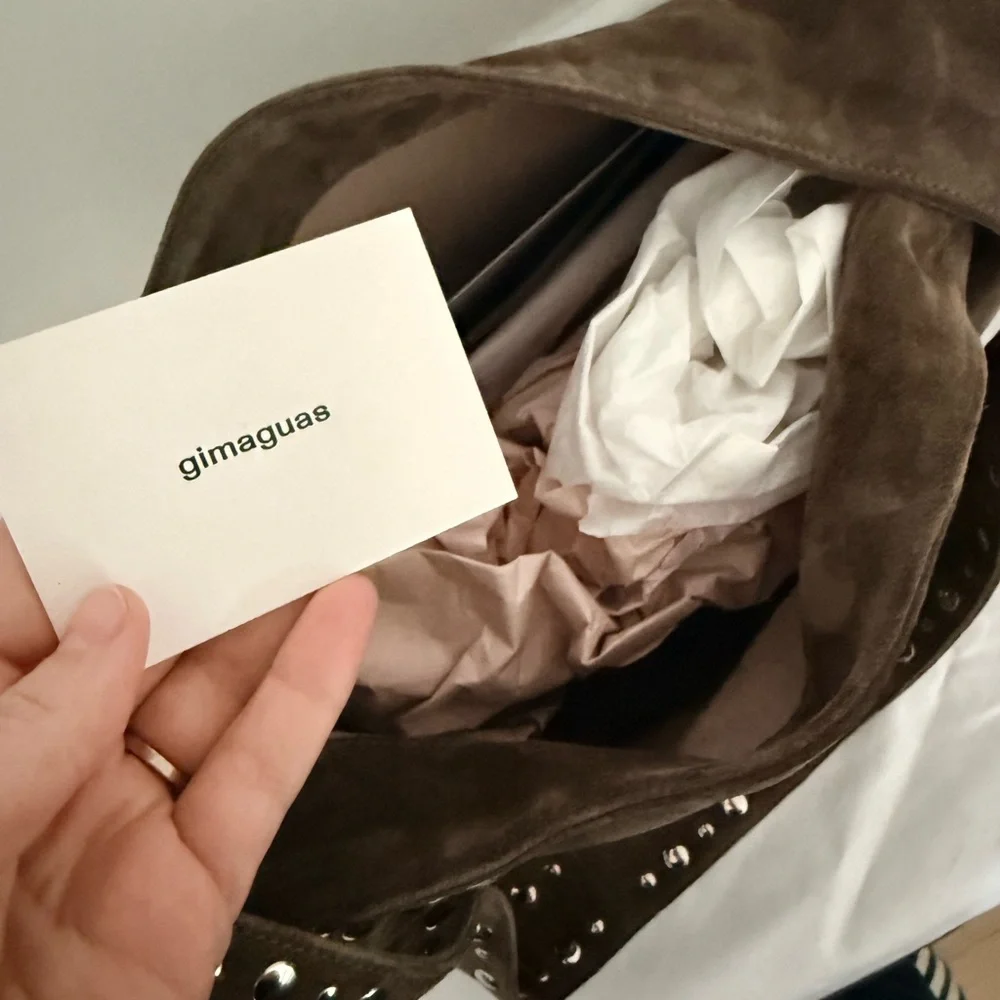 Gimaguas Silver Studded Suede Maxi Franca Shoulder Bag in green khaki NEW UNUSED - Picture 8 of 11